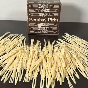 Vintage Alfred E Knobler Bombay Picks Ivory Reusable Appetizer 101 Forks MCM 60s